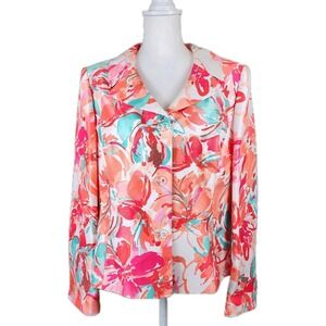 Le Suit Jacket Blazer Womens 16 Pink Orange Floral Career Office Occasion Spring